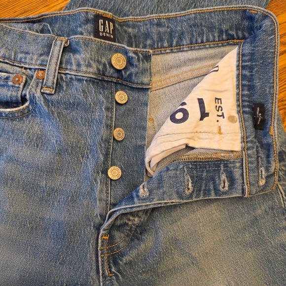 GAP Womens Light Wash High Rise Straight Leg Jeans 6/28 Button Fly Distressed - Picture 12 of 15